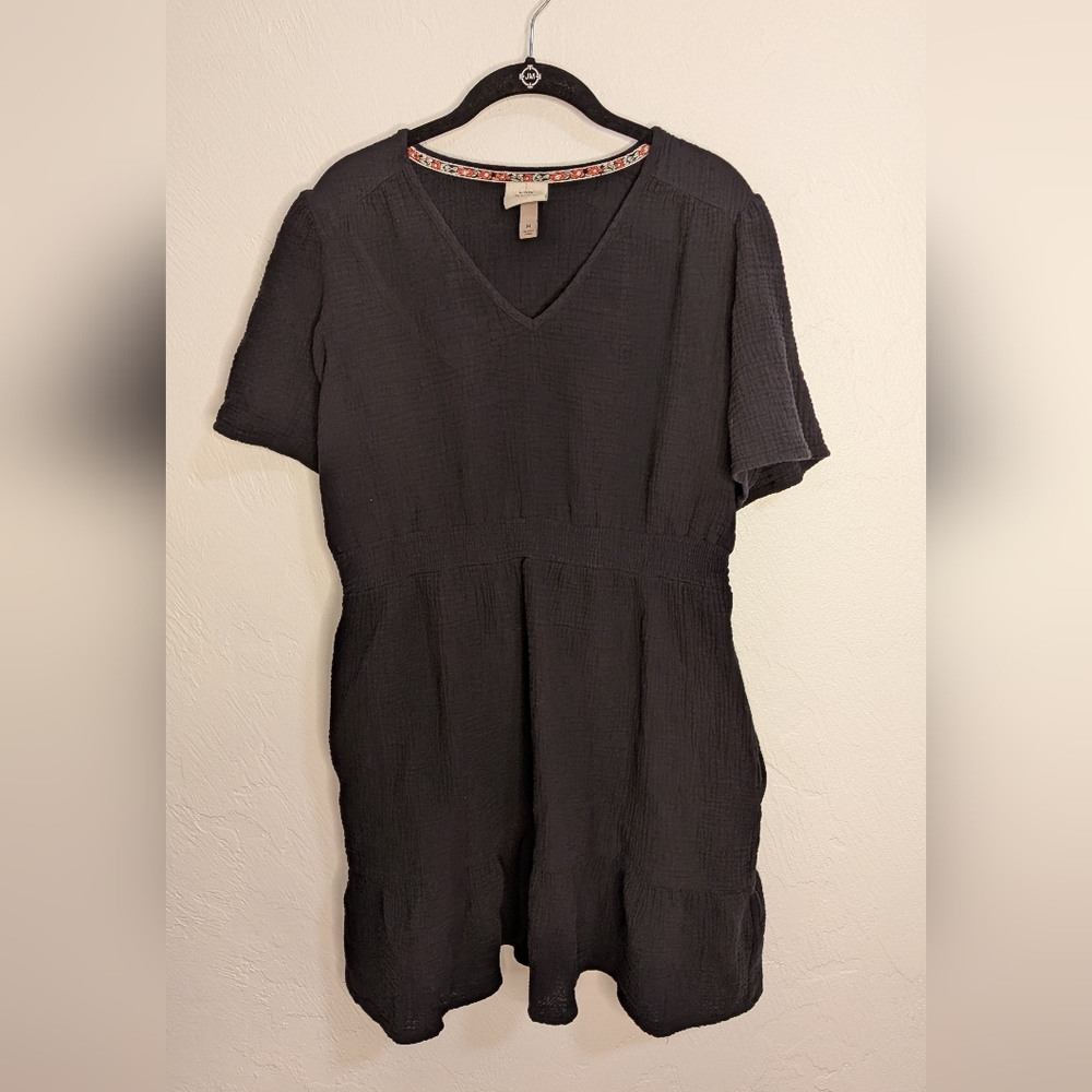 Knox Rose Charcoal Dress with Floral Embroidery